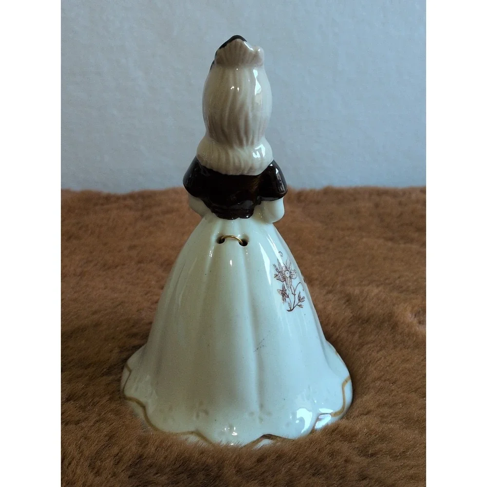 Vintage Brinn's Porcelain Victorian Girl Bell with Pink Rose 5.5